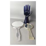 Mid Century Lucite Hand Vanity Mirror & Cobalt