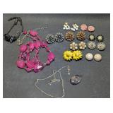 Vintage Costume Jewelry Earrings, Lucite Necklace