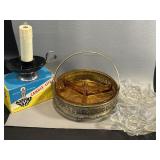Mid Century Amber Divided Candy Dish, Kitsch