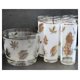 5 MCM Libbey Gold Leaf Glasses w/ 1 Silver Leaf