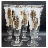 5 MCM Libbey Gold Leaf Pilsner Glasses