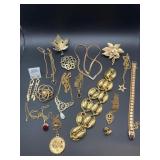 GOLD-TONED FASHION JEWELRY NECKLACES, BROOCHES,
