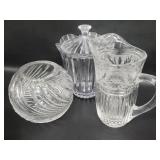 Vtg Crystal Pitcher Lidded Jar & Vase