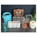 KITCHEN ITEMS SPICE CABINET & CONTAINERS, CROCKS,