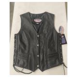 NEW BLACK LEATHER MOTORCYCLE VEST BY HOT LEATHERS