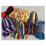 Variety of colorful Knitted Hats & New Throw