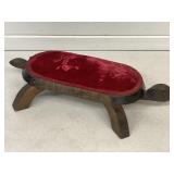 MCM INSPIRED WOOD TURTLE FOOT STOOL W/ RED VELVET
