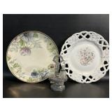 Hand Painted Antique Plate, 6 In. Cruet Set w/ 2