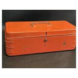 Vintage Red Metal Utility Box / Tackle , Push
