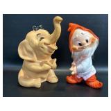 Vintage Ashland Elephant Squeak Toy + Dwarf ,