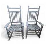 Pr Vtg Oak Rocking Chairs Painted