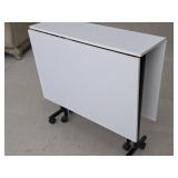 Modern White Drop Leaf Work Table on Wheels