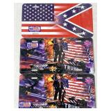3 NOS LICENSE PLATES 2 TRUMP & AMERICAN/REBEL