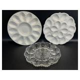 3 Vintage Deviled Egg Platters, Flower,