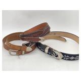 THREE 38 IN. WESTERN BELTS 1 NEW 2 USED