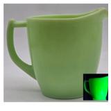 Jeannette Jadeite Uranium Glass Pitcher Sunflower