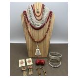 Red, White & Gold Tone Costume Jewelry & Clip On