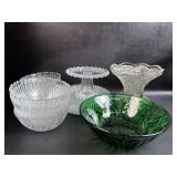 Lot of Clear GlassDishes w/ Forest Green Glass