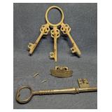 Large Brass Finished Antique Style Key, Bottle
