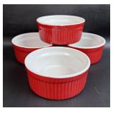 4 Small Red BIA Ceramic Baking Dishes