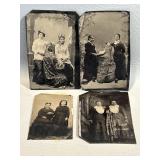 4 Antique Tin Type Photos of 2 Women, Twins ?