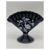 VINTAGE FENTON BLACK GLASS HANDKERCHIEF VASE W/