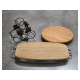 Wood Lazy Susan Serving Board & Wine Rack