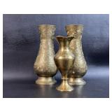 Trio of Small Brass Vases