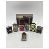 VINTAGE & NOVELTY LIGHTERS W/ LEATHER TRI-FOLD