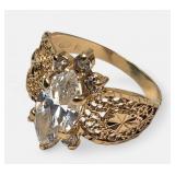 10k Gold Ring W Clear Stones Light Guage Band