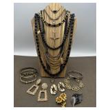 Gold Tone, Black & Rhinestones Costume Jewelry