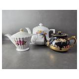 Vtg Vintage Arthur Wood Black with Gold Teapot ,