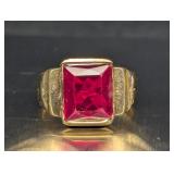 VINTAGE 10K Yellow Gold MENS Ruby Ring (band will