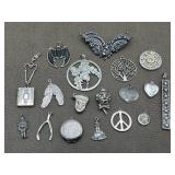 Silver Tone & Pewter Pendants & Brooch Pins Few