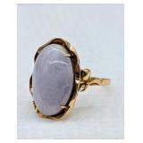 14K YELLOW GOLD 4CT LAVENDER JADE RING SZ 5.5