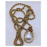 14K YELLOW GOLD 4CT MONA PEARL DIAMOND & RUBY