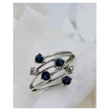 14K WHITE GOLD DIAMOND & SAPPHIRE RING SZ. ,
