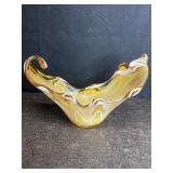 VINTAGE MCM ART GLASS CENTERPIECE BOWL AMBER W/