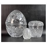 2 Crystal Lidded Dishes w/ 1 Crystal Egg Neman