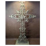 French Style Cast Iron Standing Cross with Angel