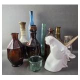 Lot of Vtg. Colored Glass Bottles +