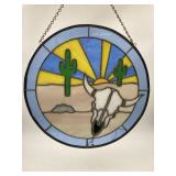 SOUTHWESTERN LEADED STAINED GLASS HANGING SUN