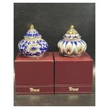 2 Thai Tiny Porcelain Hand Painted Jars Narayana