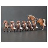 3 Vtg Hollow Metal Horses w/ Chain Reins Japan