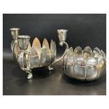 Vintage Silverplate Lotus Bowl Candle Holder &