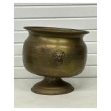 Large Hammered Brass Lopsided Planter w/ Lion