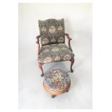 Vintage Upholstered Arm Chair & Custom Ottoman