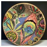 13.5"  Mango Wood Bowl Colorful Lining World