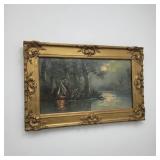 Antique Nocturnal / Tipi Riverscape Scene