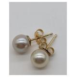 14K YELLOW GOLD PEARL POST EARRINGS